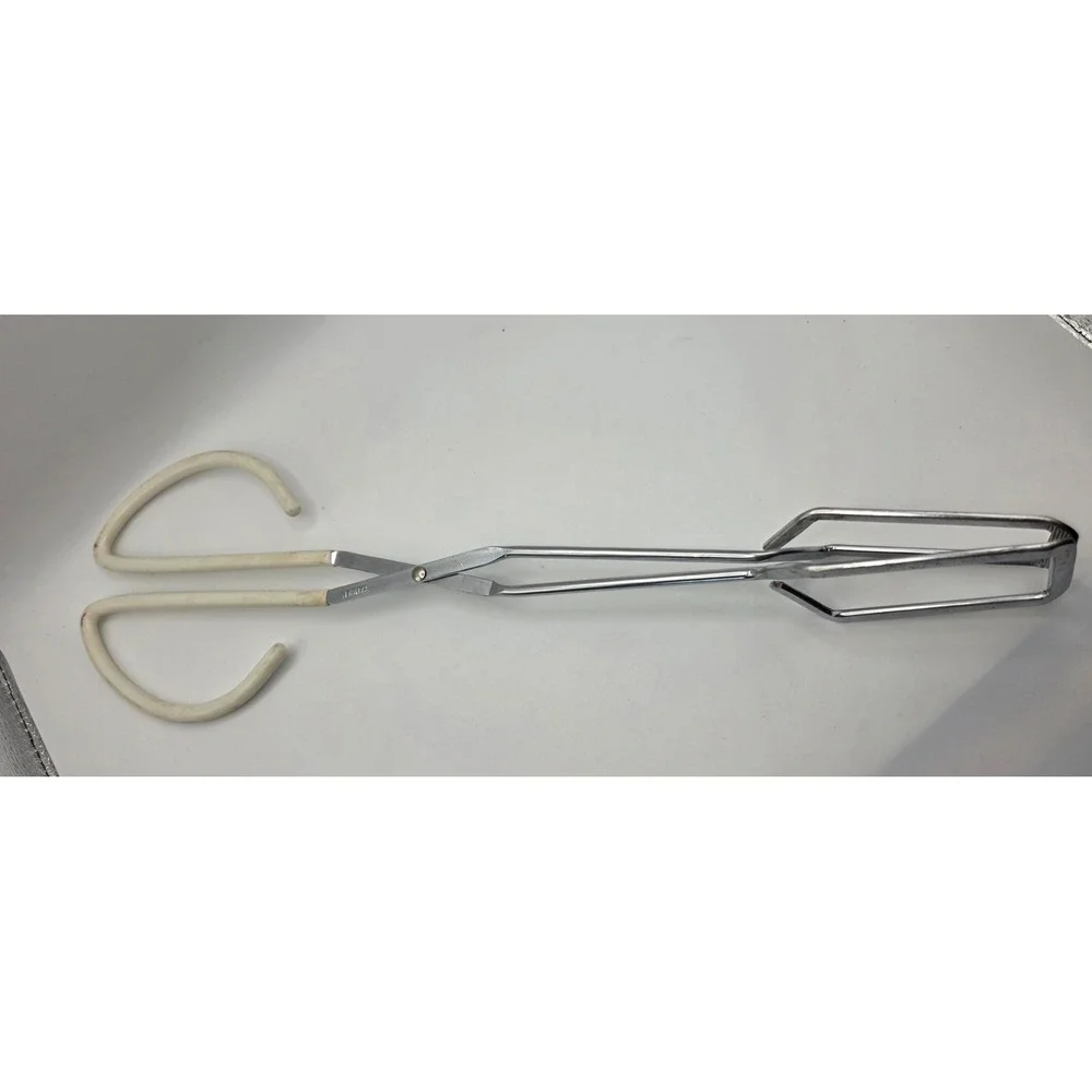 Vintage Scissor Kitchen‎ Tongs Chrome Metal White Coated Handles 11 Inch Taiwan